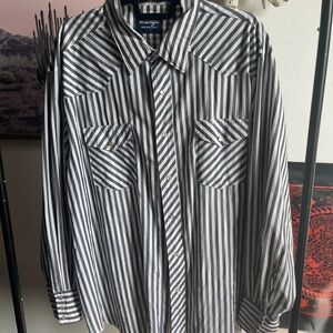Wrangler Black & White Vertical Stripe Western Button-Up Shirt